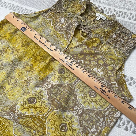 Alex & Lili Sleeveless Blouse Yellow Abstract Popover Lightweight Flowy Top L - Picture 5 of 10
